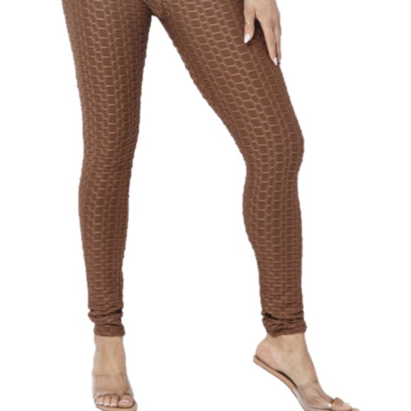 Brown Honeycomb Poly Jacquard Sleeveless Cross Back Jumpsuit - Picture 2 of 3